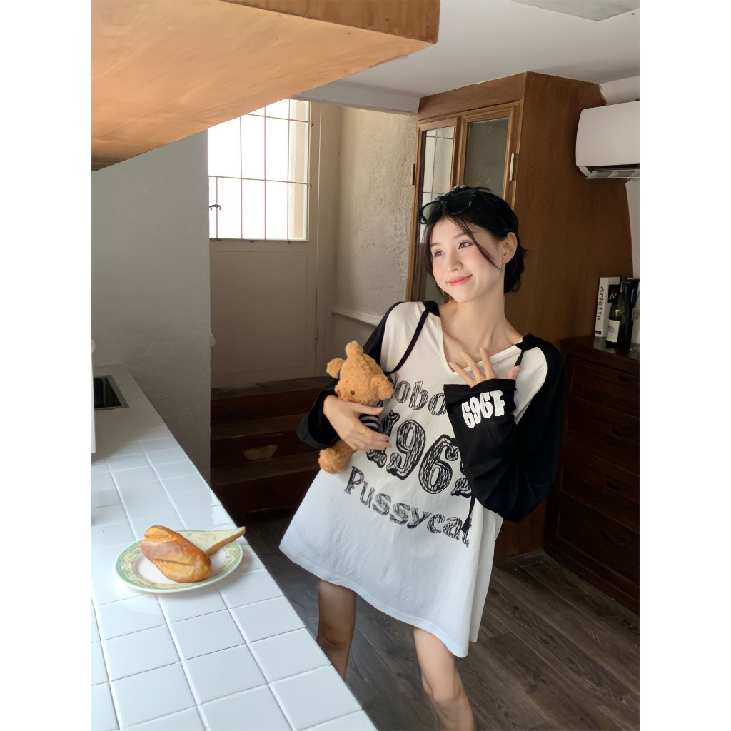 Áo hoodie Nữ, Áo Thun Giấy Nobody 1969 Cổ V Phối màu Siêu Xinh