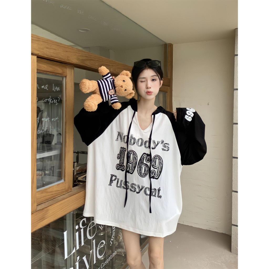 Áo hoodie Nữ, Áo Thun Giấy Nobody 1969 Cổ V Phối màu Siêu Xinh