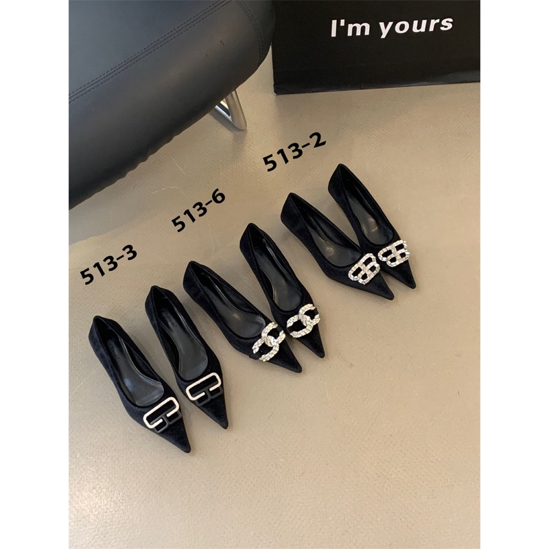 Giày cao gót nhung da lộn cho nữ mũi nhọn đính đá gót cao 3cm