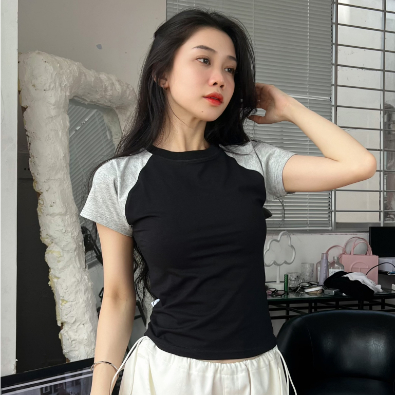 A19 -  Áo Thun Ôm Baby Tee Tay Raglan Fit Body Tôn Dáng Đẹp Style Đơn Giản Basic