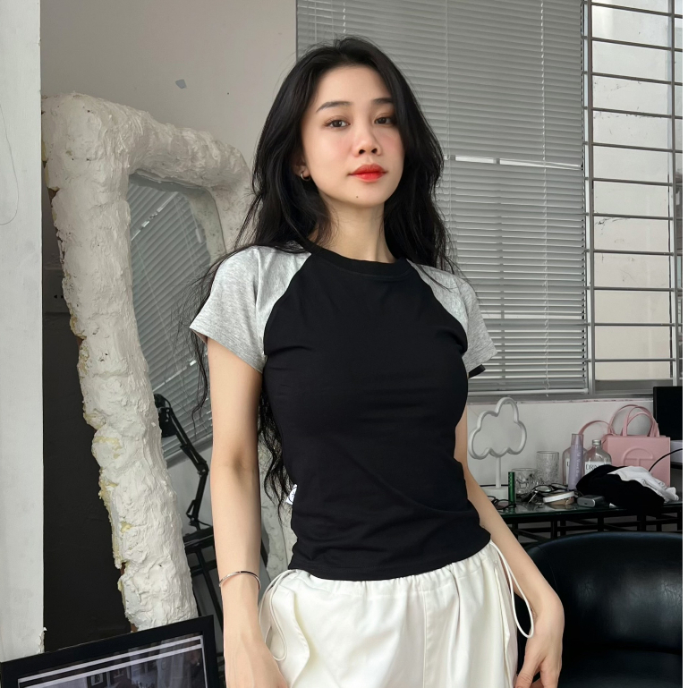 A19 -  Áo Thun Ôm Baby Tee Tay Raglan Fit Body Tôn Dáng Đẹp Style Đơn Giản Basic