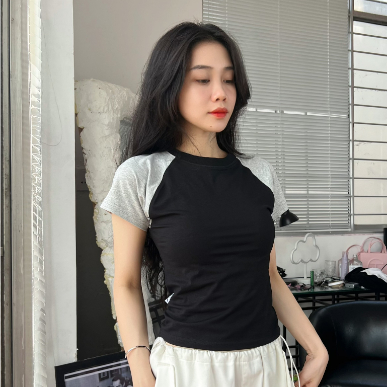 A19 -  Áo Thun Ôm Baby Tee Tay Raglan Fit Body Tôn Dáng Đẹp Style Đơn Giản Basic