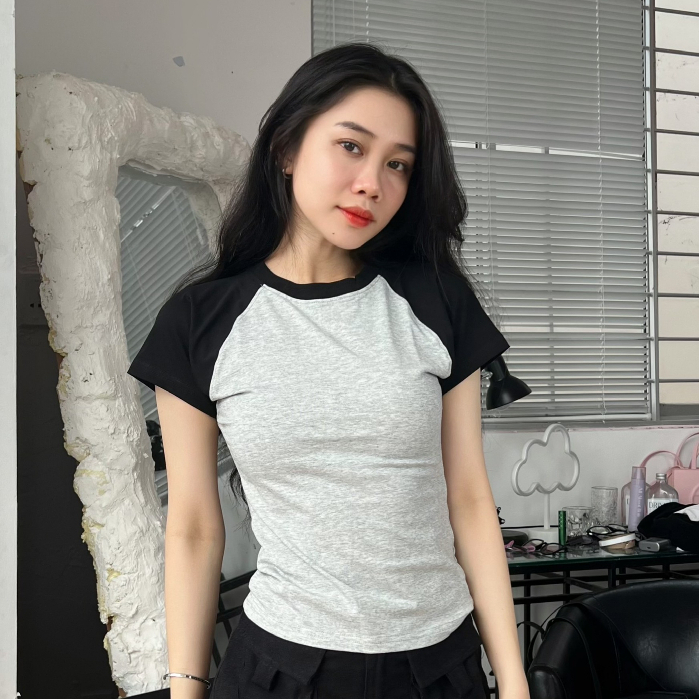 A19 -  Áo Thun Ôm Baby Tee Tay Raglan Fit Body Tôn Dáng Đẹp Style Đơn Giản Basic