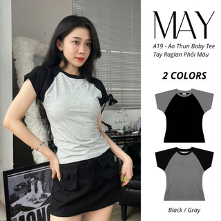 A19 -  Áo Thun Ôm Baby Tee Tay Raglan Fit Body Tôn Dáng Đẹp Style Đơn Giản Basic