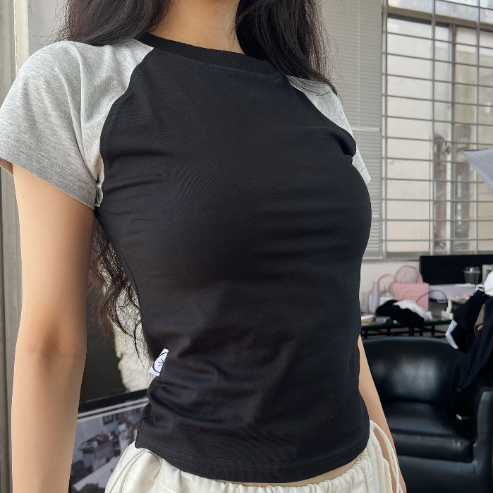 A19 -  Áo Thun Ôm Baby Tee Tay Raglan Fit Body Tôn Dáng Đẹp Style Đơn Giản Basic