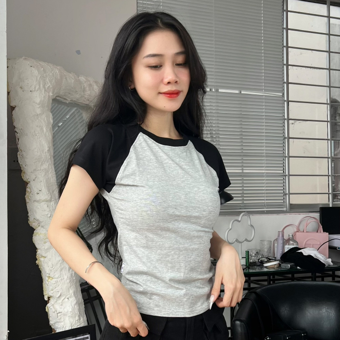 A19 -  Áo Thun Ôm Baby Tee Tay Raglan Fit Body Tôn Dáng Đẹp Style Đơn Giản Basic