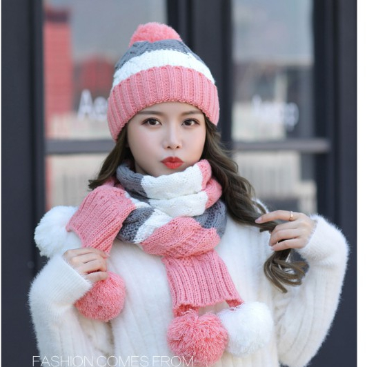 Bộ mũ len nữ kèm khăn và găng tay phong cách Hàn, sét mũ len nữ cao cấp