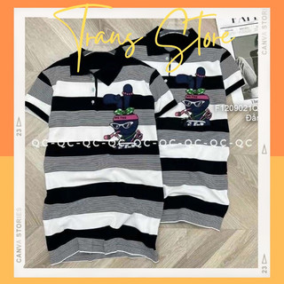 Đầm len phối sọc cổ bẻ tay ngắn dáng suông dài! transstore