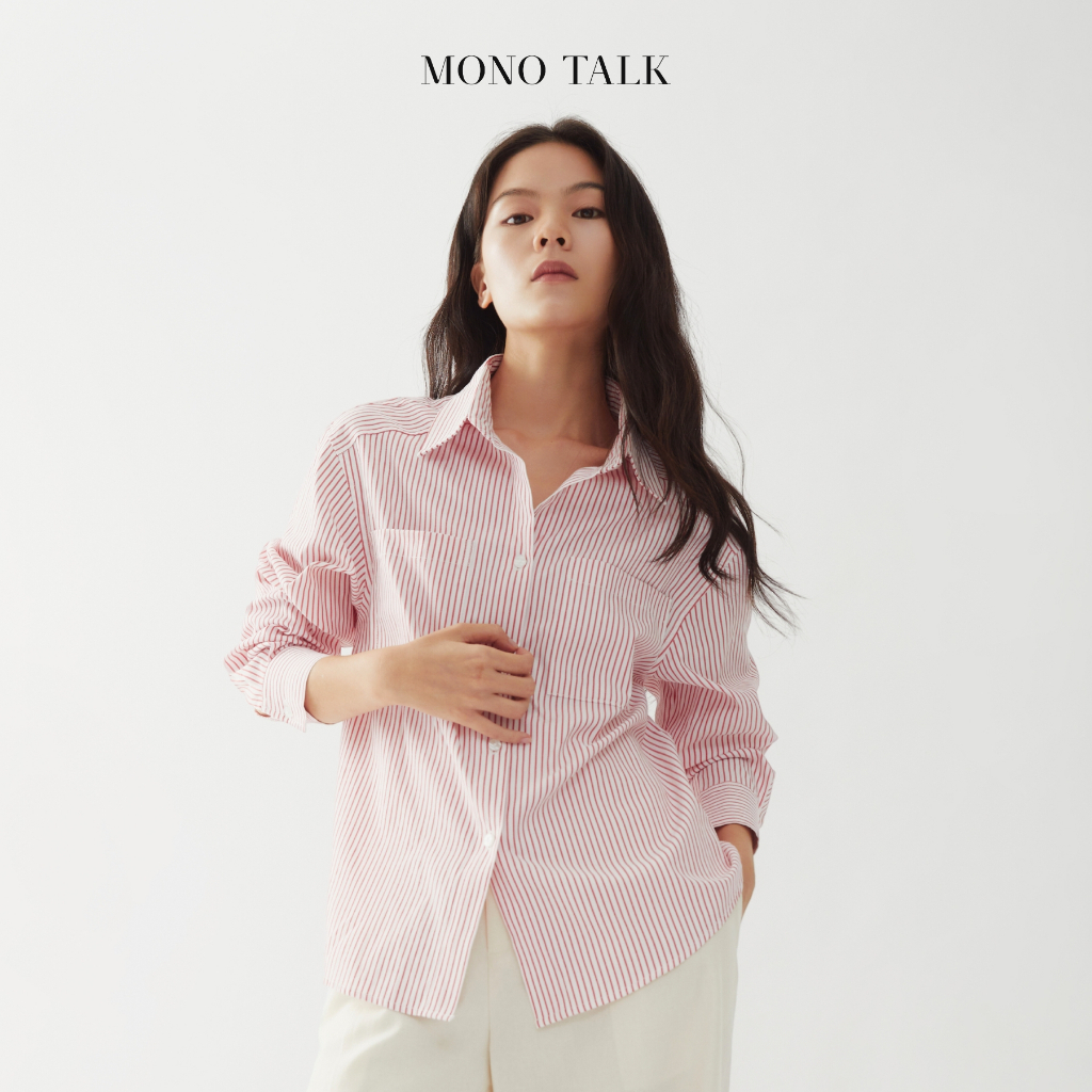 Sơ Mi Kẻ MONO TALK Striped Oversize Shirt Kẻ Sọc Hồng MOF22S-T10005TK