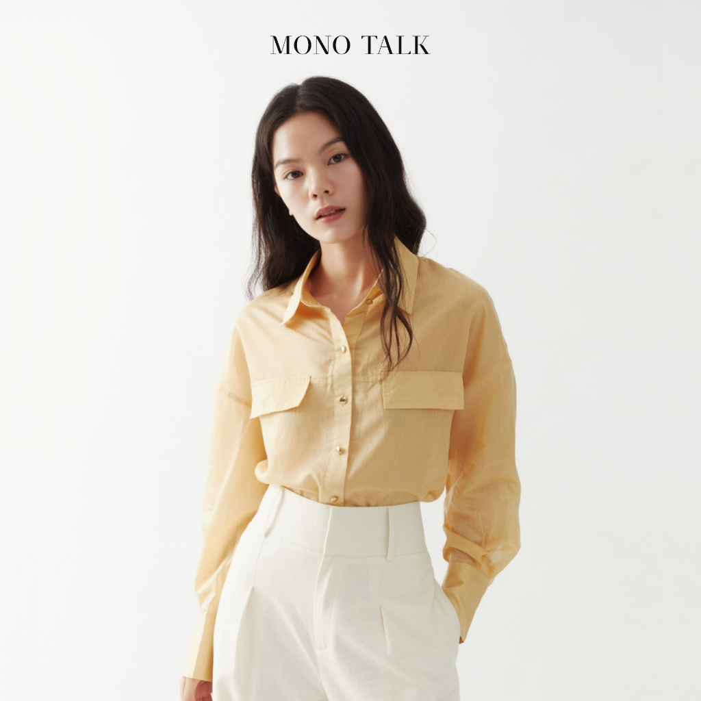 Sơ Mi Túi Hộp MONO TALK Vải Tơ Form Rộng Đính Cúc Vàng Thanh Lịch MOF22S-T10006TK
