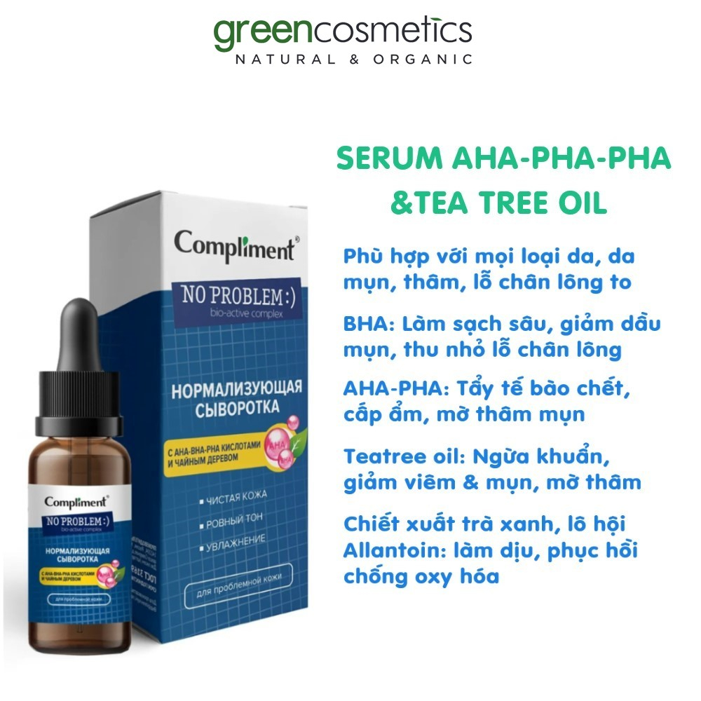 Serum Compliment No problem AHA-BHA-PHA giảm mụn, mờ thâm, se lỗ chân lông cho da dầu mụn 27ml