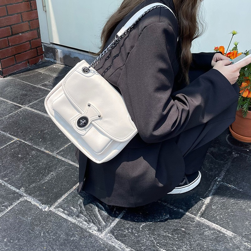 Túi xách nữ dây đôi đeo chéo đeo vai dây đeo phối xích phong cách Hàn Quốc