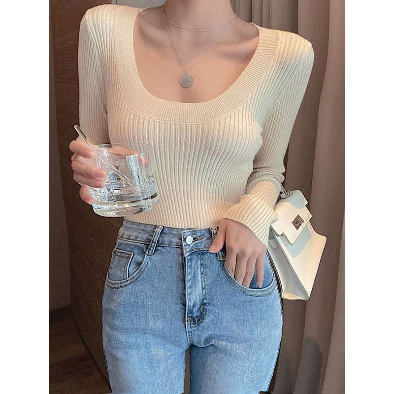 SẴN_Áo Len Ôm Cổ Tròn Dáng Lửng Basic MOEA28