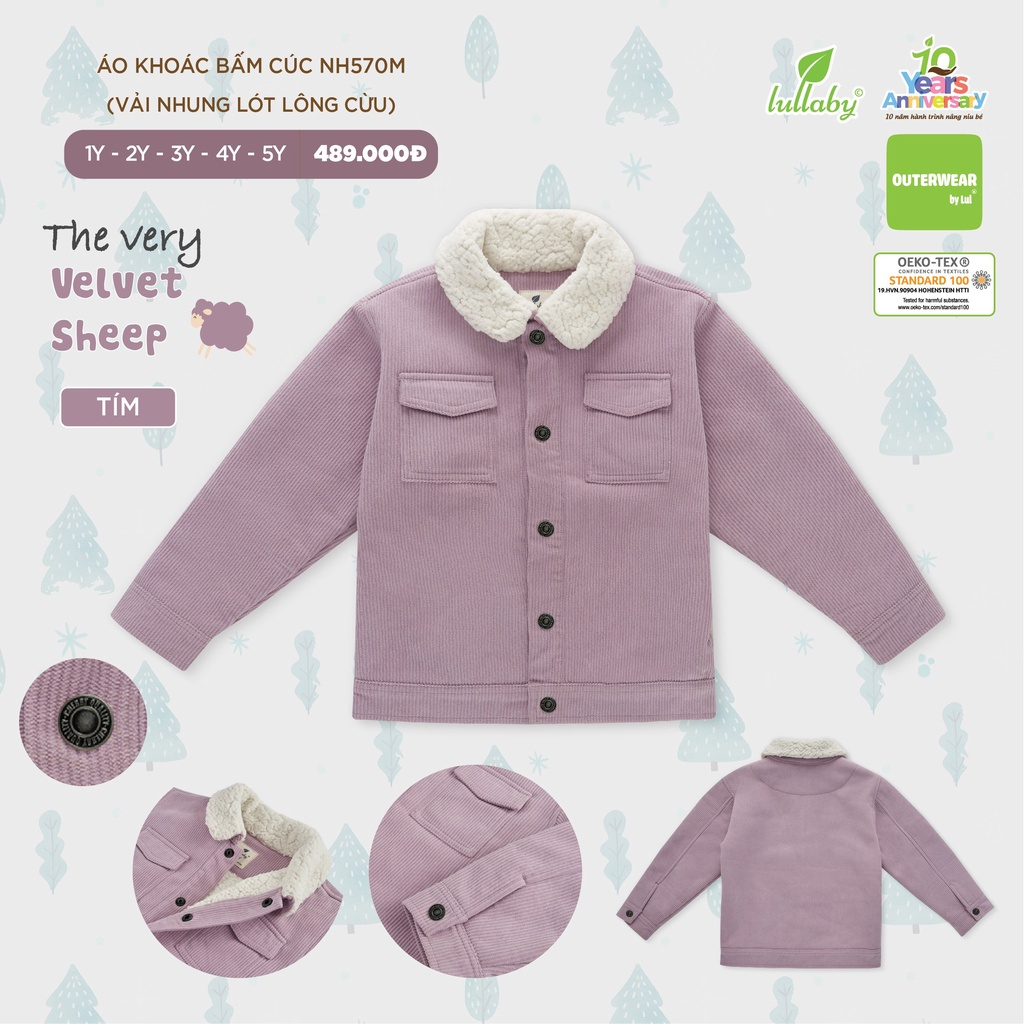LULLABY- Áo khoác bấm cúc vải nhung lót lông cừu cho bé trai/bé gái NH570M 5.0 22 Đ