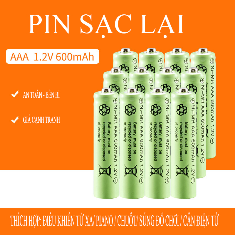 Pin đũa sạc AAA 600mAh 1,2V - Pin sạc 500 lần AA đồ chơi trẻ em, điều khiển tivi