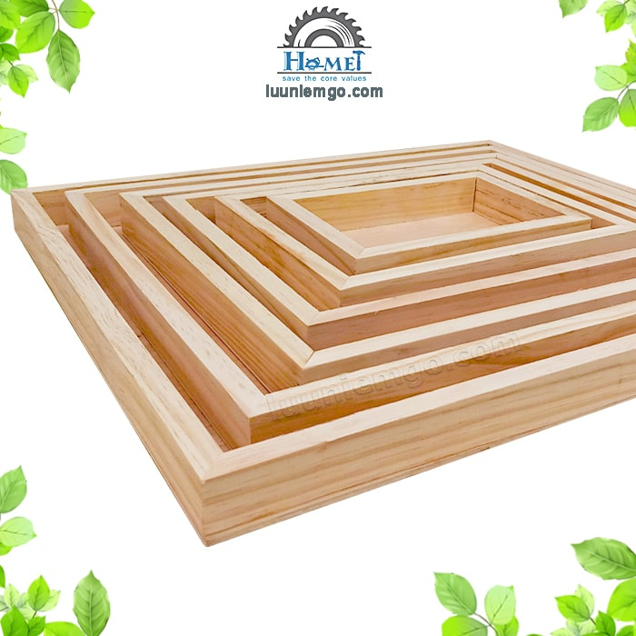 Khay Gỗ Trang Trí Decor Cao 5cm. Mẫu Đẹp, Tinh Tế Dùng Chụp sản phẩm, Đựng Trà. Hình Vuông Và Hình Chữ Nhật. Nhiều Size