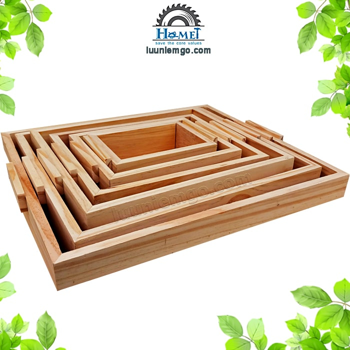 Khay Gỗ Trang Trí Decor Cao 5cm. Mẫu Đẹp, Tinh Tế Dùng Chụp sản phẩm, Đựng Trà. Hình Vuông Và Hình Chữ Nhật. Nhiều Size