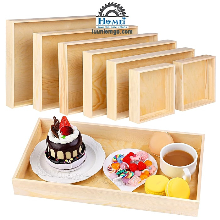 Khay Gỗ Trang Trí Decor Cao 5cm. Mẫu Đẹp, Tinh Tế Dùng Chụp sản phẩm, Đựng Trà. Hình Vuông Và Hình Chữ Nhật. Nhiều Size