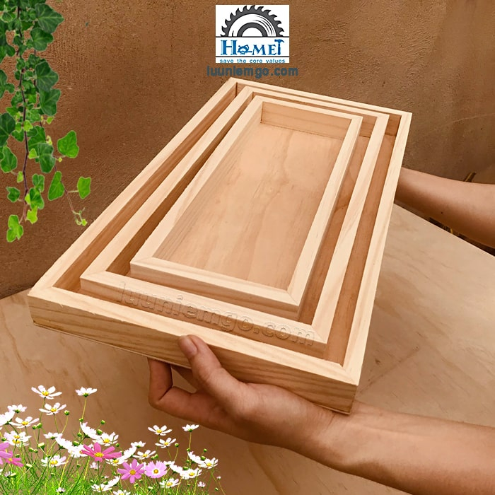 Khay Gỗ Trang Trí Decor Cao 5cm. Mẫu Đẹp, Tinh Tế Dùng Chụp sản phẩm, Đựng Trà. Hình Vuông Và Hình Chữ Nhật. Nhiều Size
