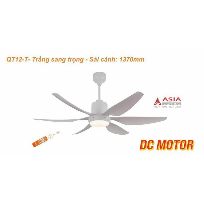Quạt trần đèn cao cấp 6 cánh ASIA QT12 - Sải cánh 1370