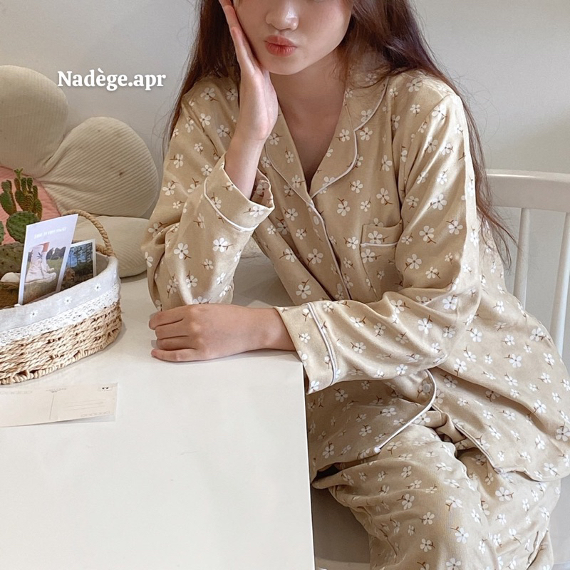 𝐅𝐥𝐨𝐫𝐚𝐥 𝐏𝐲𝐣𝐚𝐦𝐚𝐬 🏵️ Bộ ngủ dài tay thu đông hoa nhí chất vải nhung ấm áp - Nadege.apr