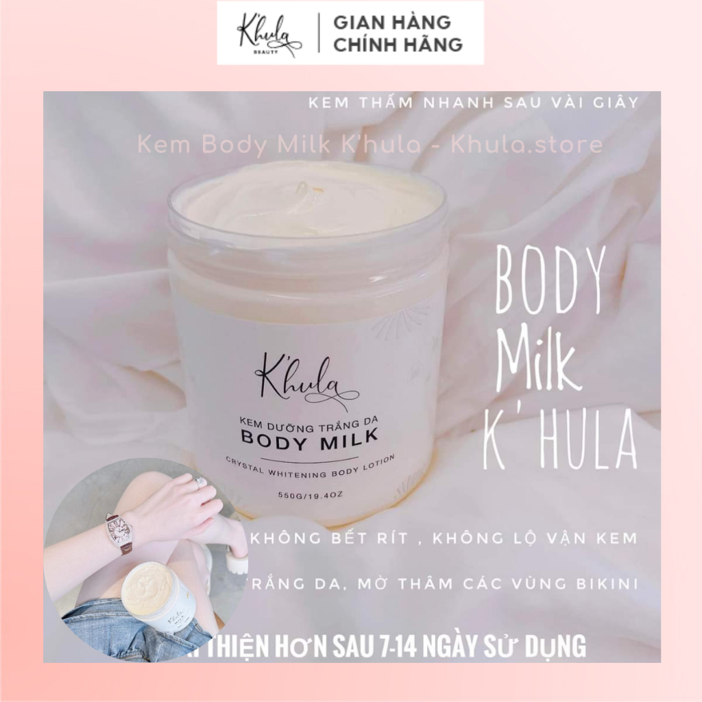 1KG Kem body dưỡng trắng da K'hula Milk, Dòng dưỡng trắng chuyên sâu dưỡng da trắng hồng tự nhiên không nhờn rít - KHULA