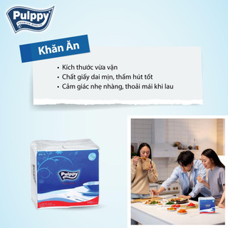 [CHÍNH HÃNG] Khăn Giấy Vuông Pulppy Paper Napkin Khăn Ăn 100 Tờ (Xanh)