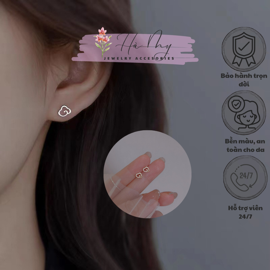Bông tai bạc s925 - Khuyên tai bạc s925 hình mây mini đơn giản, tinh tế - KT19 - S