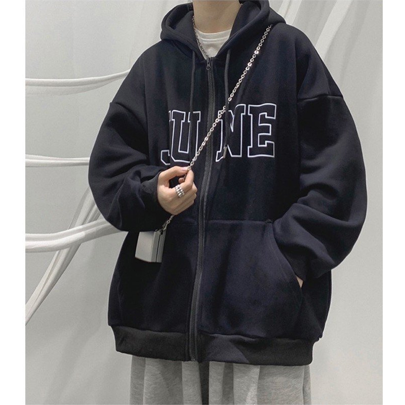 Áo Khoác Jacket Hoodie Zip Nỉ Thu Đông Nam Nữ JUNE Unisex Form Rộng