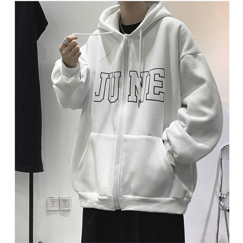 Áo Khoác Jacket Hoodie Zip Nỉ Thu Đông Nam Nữ JUNE Unisex Form Rộng