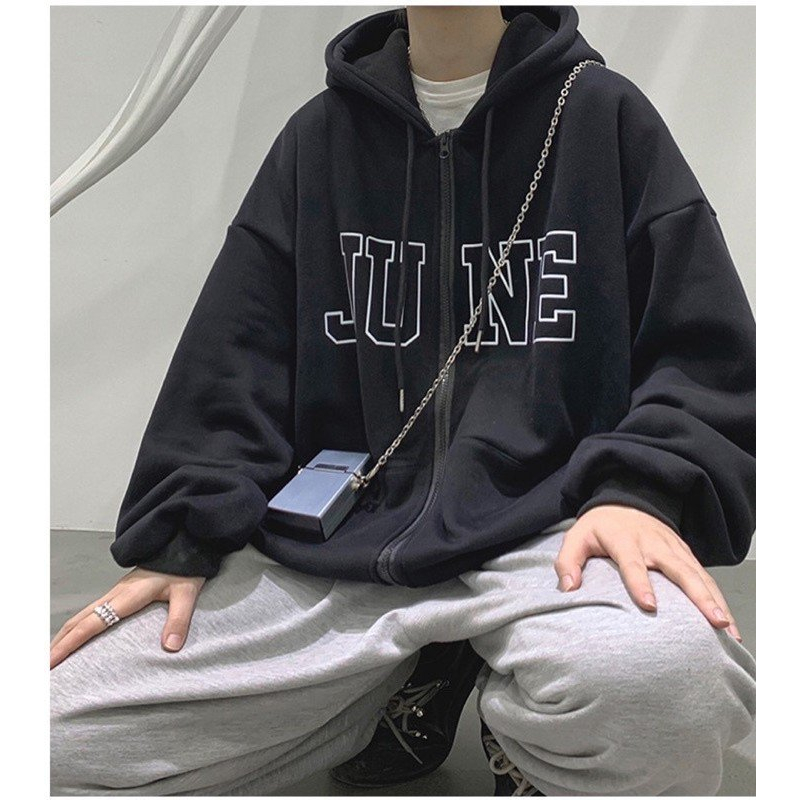 Áo Khoác Jacket Hoodie Zip Nỉ Thu Đông Nam Nữ JUNE Unisex Form Rộng
