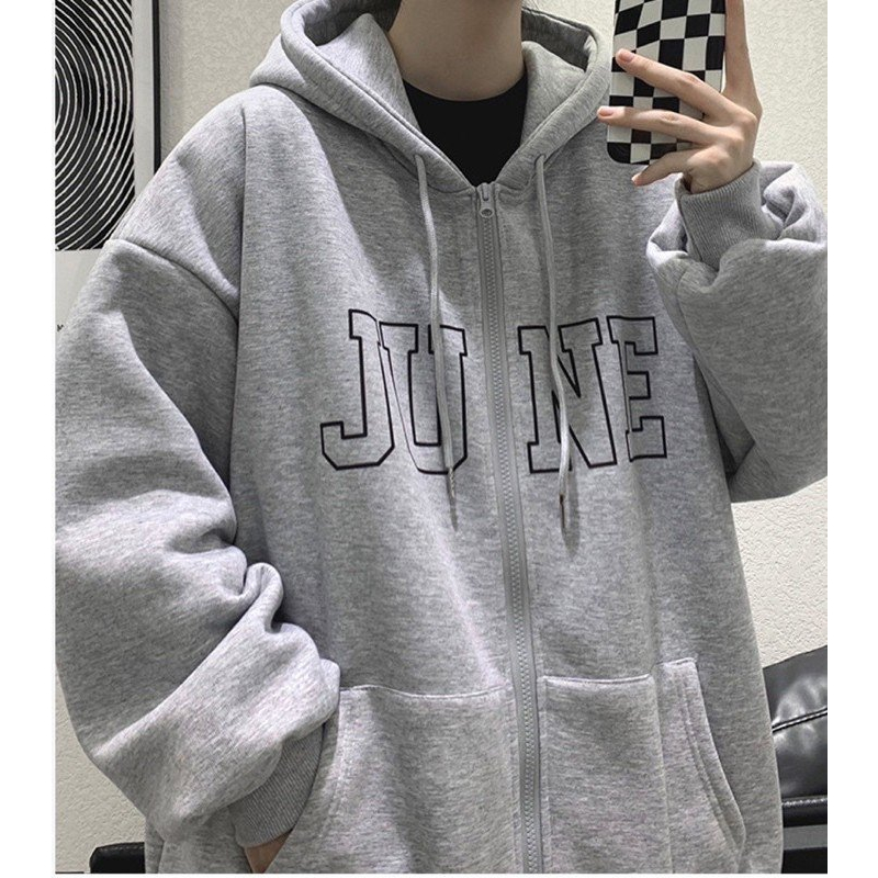 Áo Khoác Jacket Hoodie Zip Nỉ Thu Đông Nam Nữ JUNE Unisex Form Rộng