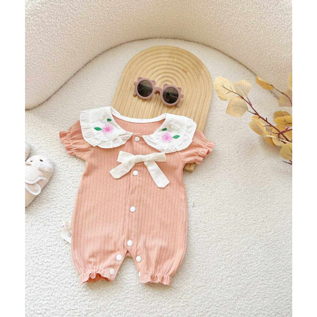 Body thun cổ trắng thêu hoa 3-12 kg,Body đầy tháng thôi nôi cho bé gái