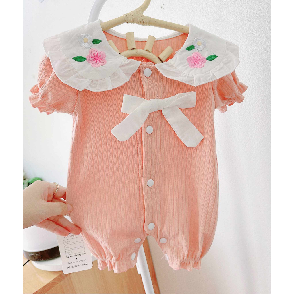 Body thun cổ trắng thêu hoa 3-12 kg,Body đầy tháng thôi nôi cho bé gái