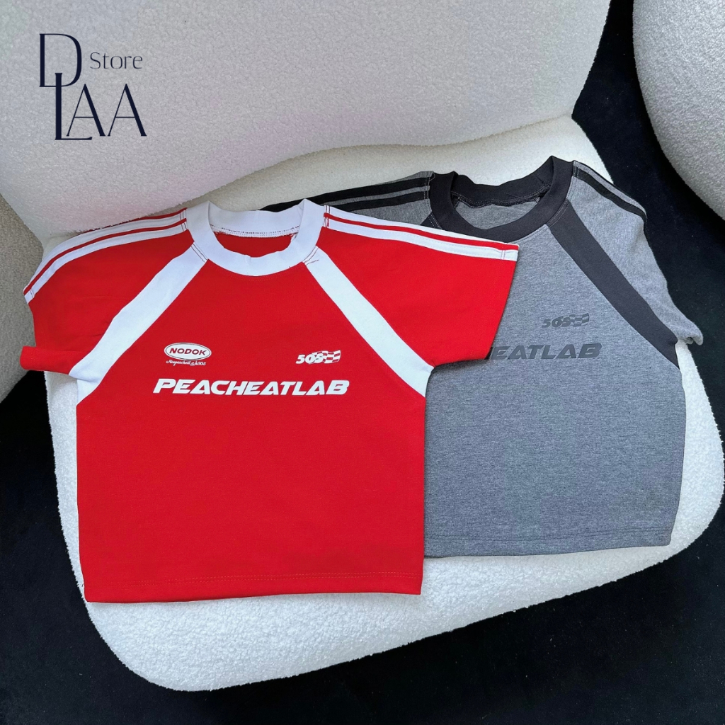 Áo croptop tay ngắn kiểu raglan DaaLaa Store phong cách thể thao PEACHEATLAB A5847