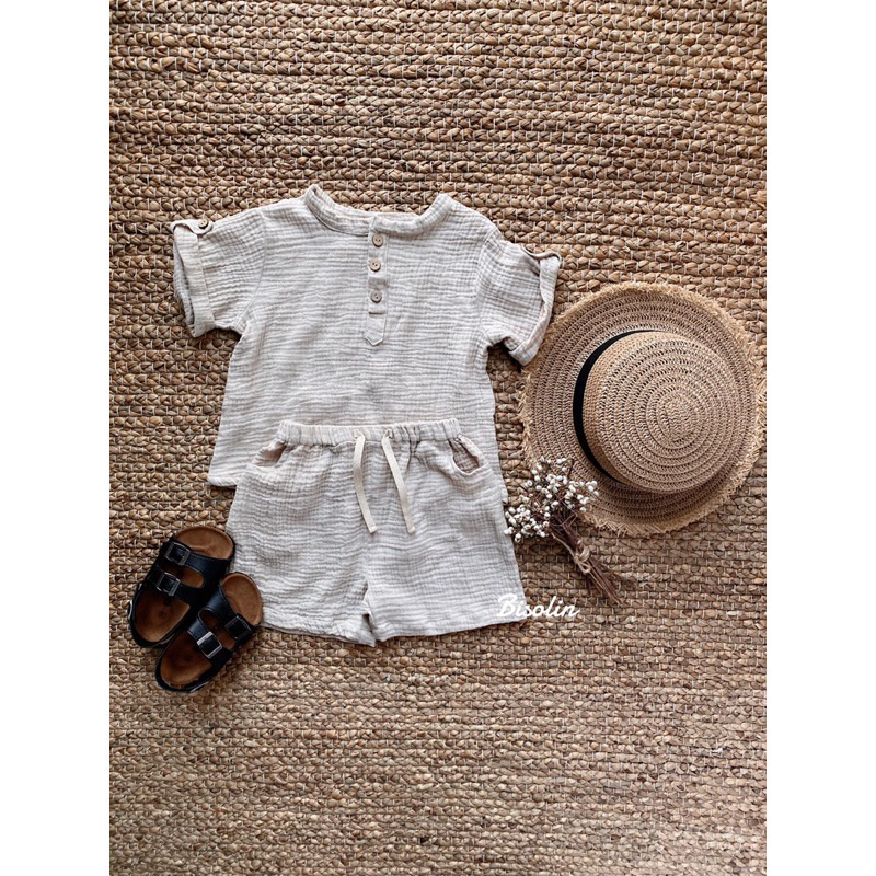 chàng trai nhỏ- bộ xô muslin chất liệu tự nhiên mềm mại cho bé