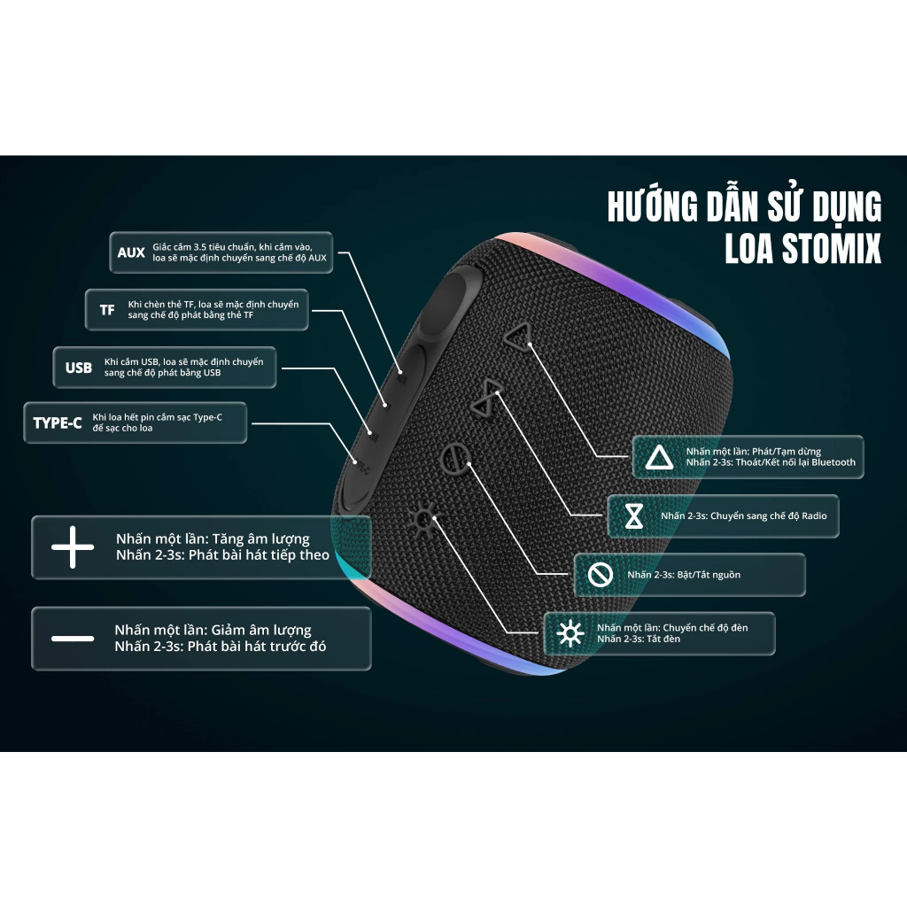 Loa Bluetooth Gochek Stomix C8 tặng kèm dây AUX 3.5, Pin trâu nghe nhạc 8h, Bluetooth 5.3, Chống nước IPX7, BH 12 tháng