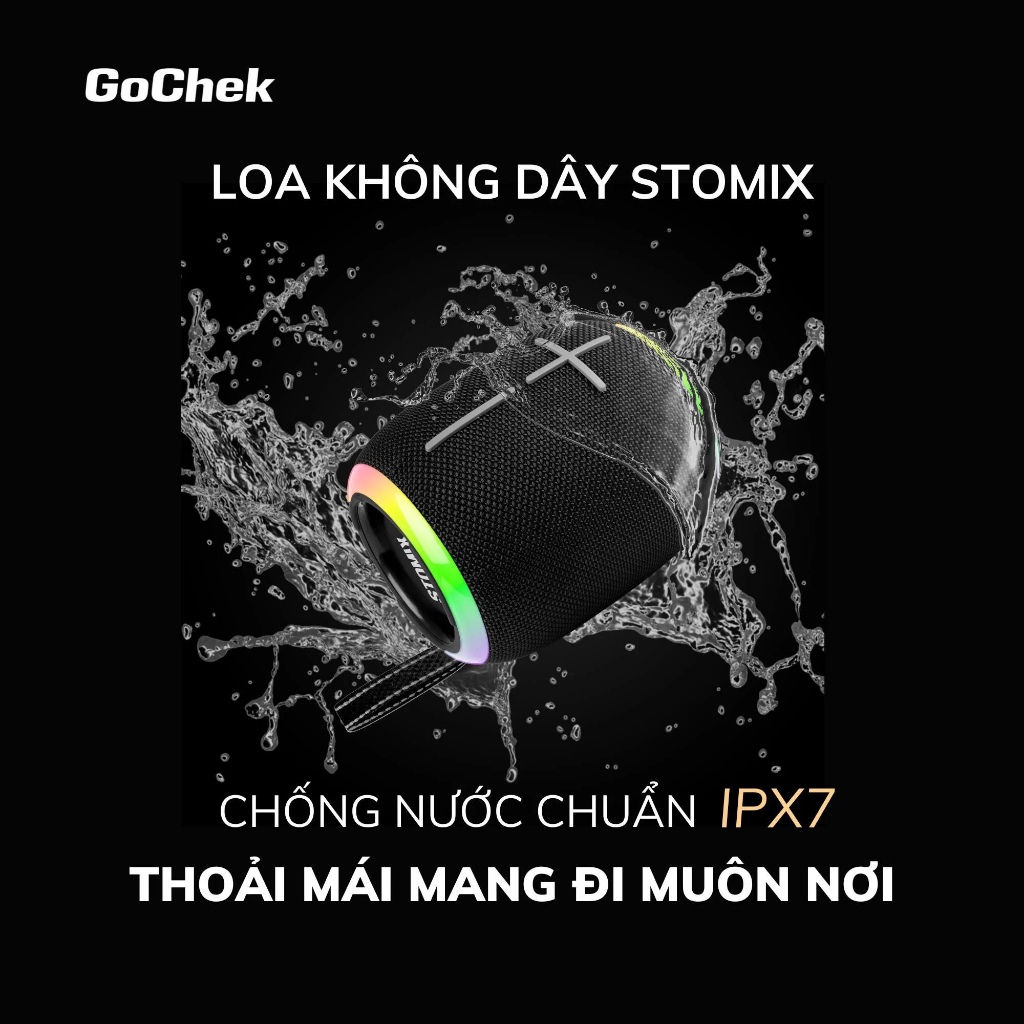 Loa Bluetooth Gochek Stomix C8 tặng kèm dây AUX 3.5, Pin trâu nghe nhạc 8h, Bluetooth 5.3, Chống nước IPX7, BH 12 tháng
