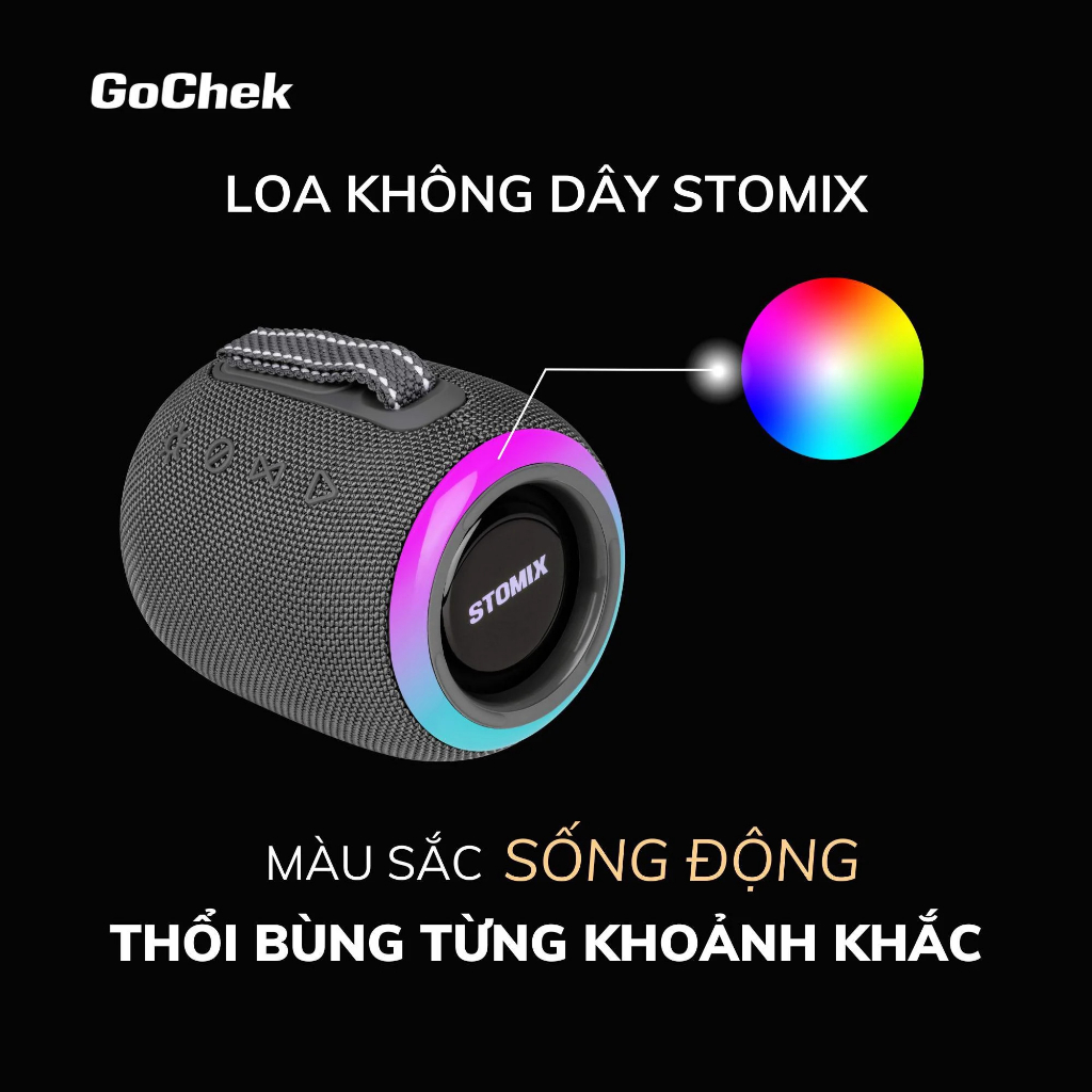 Loa Bluetooth Gochek Stomix C8 tặng kèm dây AUX 3.5, Pin trâu nghe nhạc 8h, Bluetooth 5.3, Chống nước IPX7, BH 12 tháng