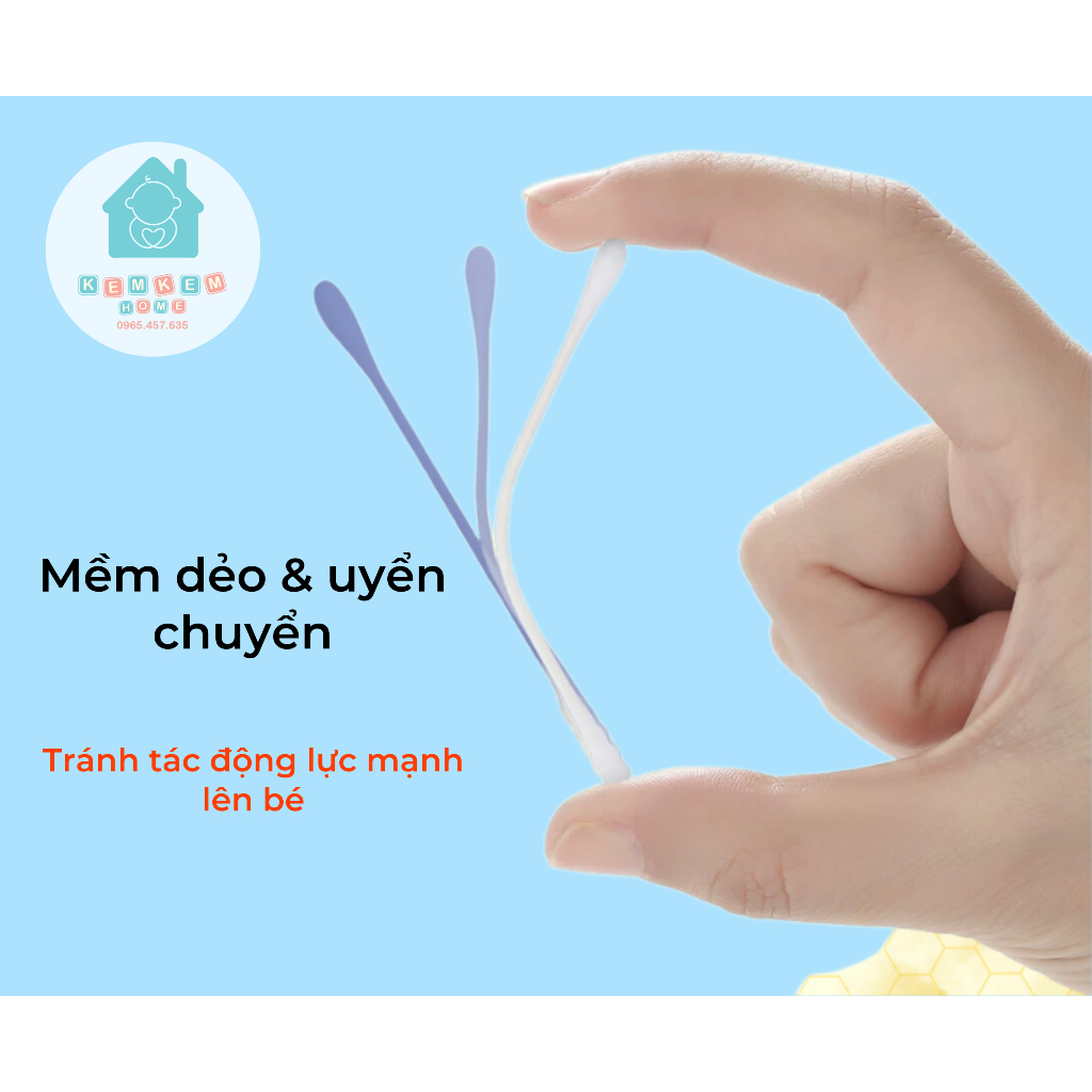 Tăm bông WAI cho bé sơ sinh, bông tự nhiên, hộp 200 que vệ sinh tai, mũi an toàn thân thiện