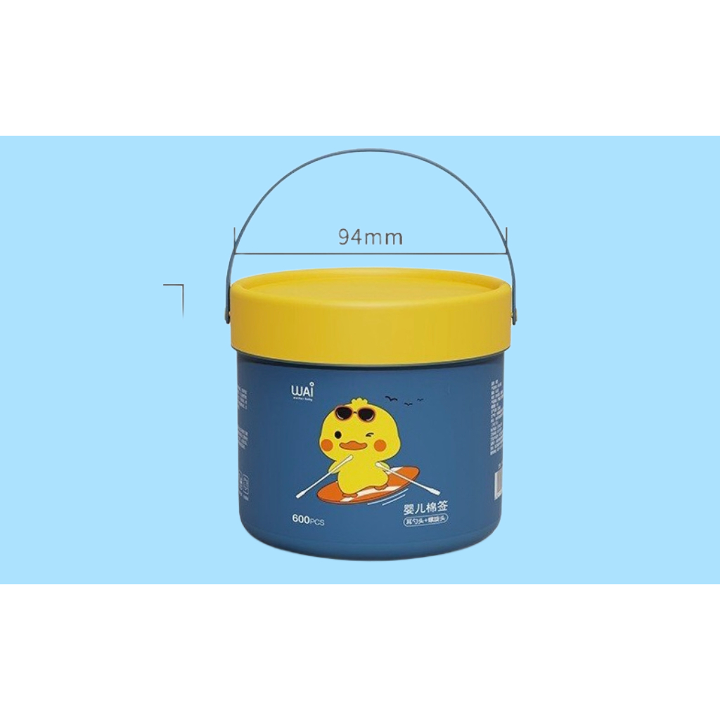 Tăm bông WAI cho bé sơ sinh, bông tự nhiên, hộp 200 que vệ sinh tai, mũi an toàn thân thiện