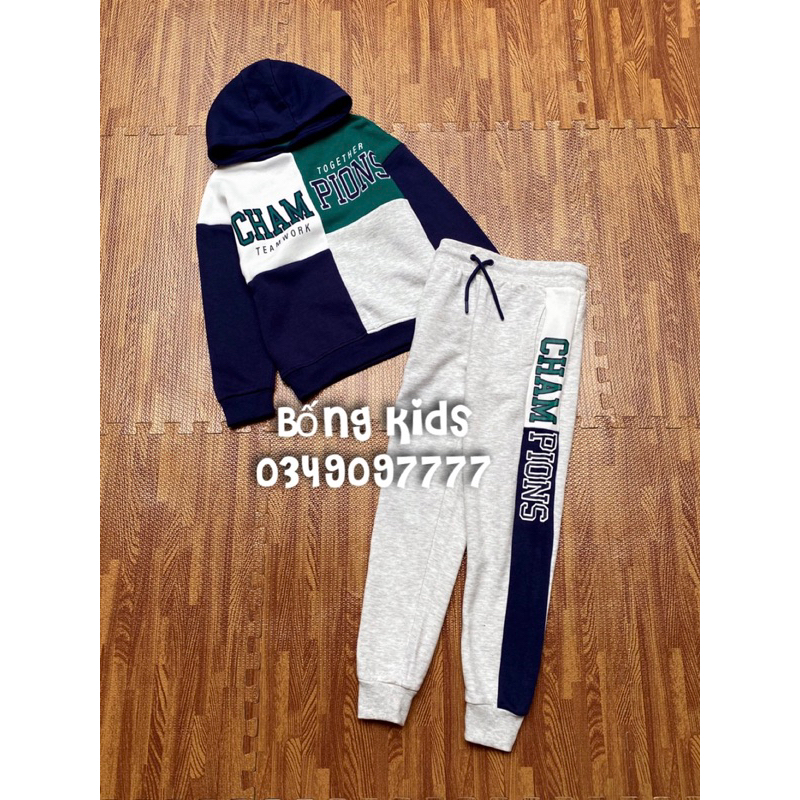 Bộ Nỉ Hoodie Bé Trai Thêu CHAPIONS Phối Màu PR