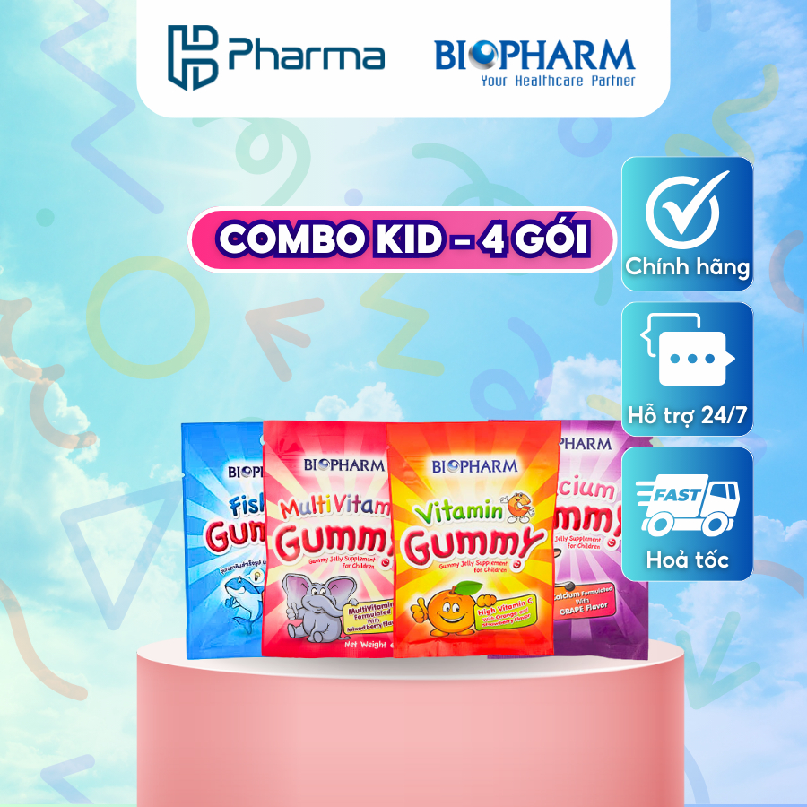 Kẹo dẻo Vitamin cho bé Gummy Biopharm - Combo KID - 4 gói