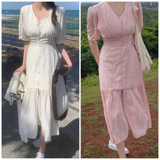 Đầm váy freesize maxi cổ V đuôi cá form dài 2 màu