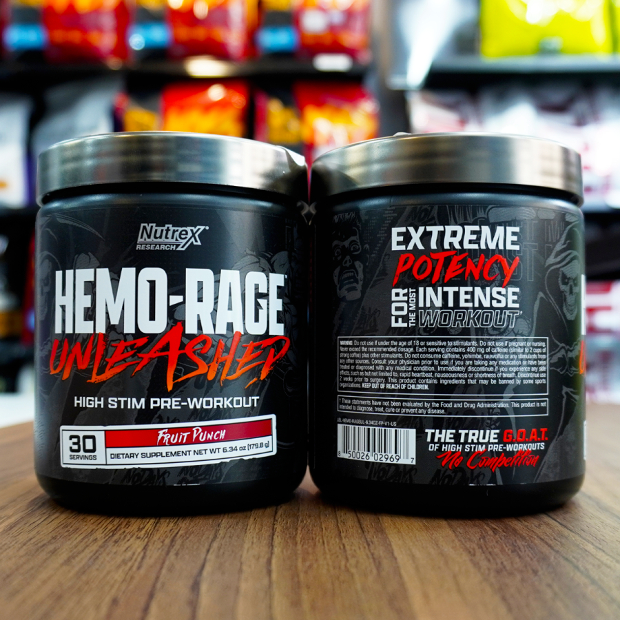 Nutrex HEMO RAGE UNLEASHED 180g(30 lần dùng), Tăng Sức Manh, Tập Trung, Tỉnh Táo