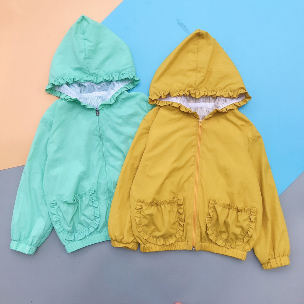 Áo khoác mỏng thu đông có bèo cho bé gái chống gió 2 lớp có mũ trùm đầu,áo khoác gió cho bé gái 10-24kg