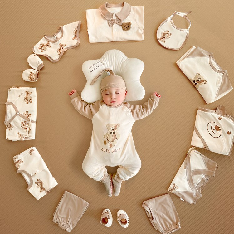 Set Quà Tặng Bé Trai, Bé Gái Sơ Sinh, Quà Tặng Đầy Tháng Cao Cấp 24 Chi Tiết Họa Tiết Gấu Bông