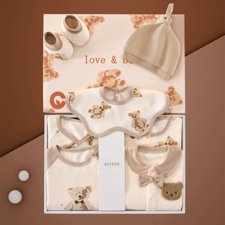 Set Quà Tặng Bé Trai, Bé Gái Sơ Sinh, Quà Tặng Đầy Tháng Cao Cấp 24 Chi Tiết Họa Tiết Gấu Bông