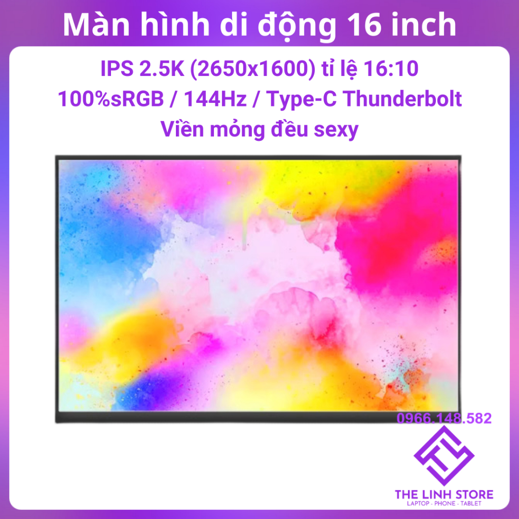 Màn hình di động 16 inch dải màu 100%sRGB 2.5K 144Hz Type-C Thunderbolt - Tặng kèm bao da