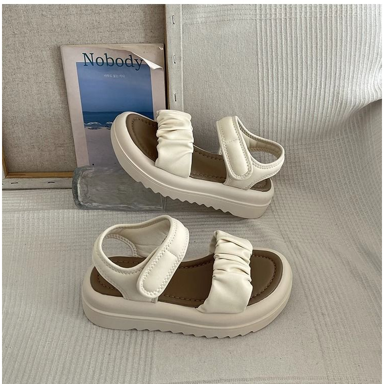 Dép sandal nữ, Dép quai hậu nữ đế cao 4cm, quai bèo nhún, da mềm đi học đi chơi